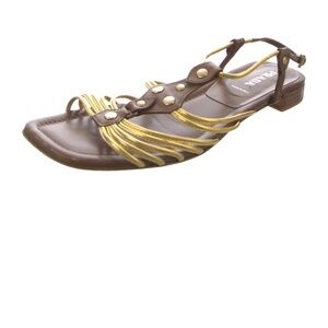 Prada Women's Brown and Gold Sandals